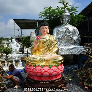 Tượng Phật Thích Ca bằng Composite hoặc bột đá ngồi đài sen