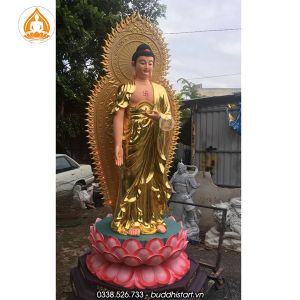 Tượng Phật A Di Đà dáng đứng đài sen có hào quang composite