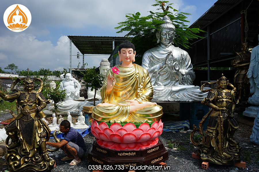 Tượng Phật Thích Ca bằng Composite hoặc bột đá ngồi đài sen